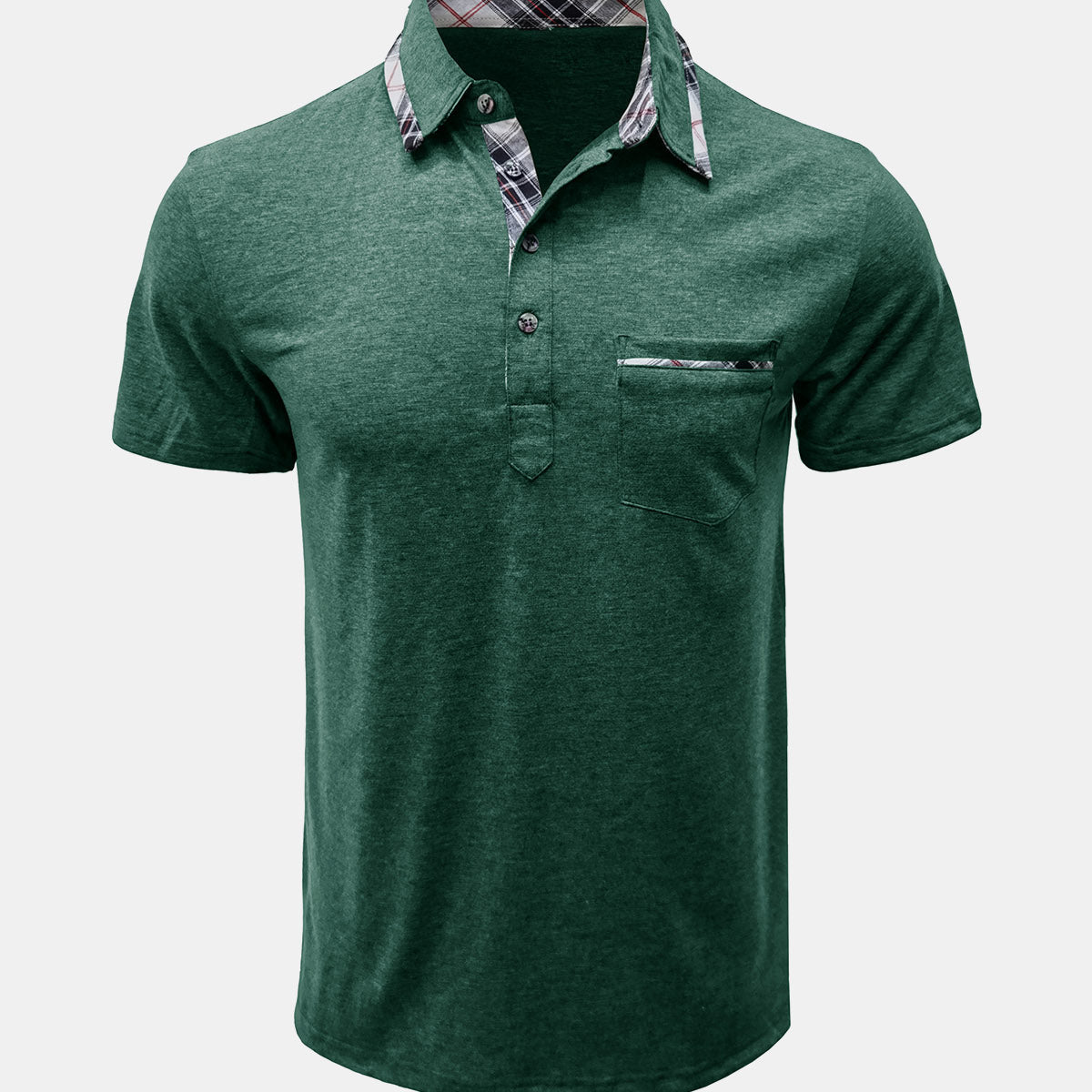 Men's Summer Casual Plaid Breathable Pocket Short Sleeve Polo Shirt