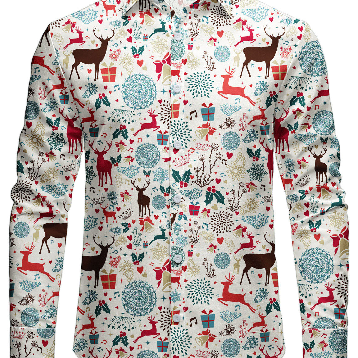 Men's Vintage Christmas reindeer Printed Holiday Long Sleeve Shirt