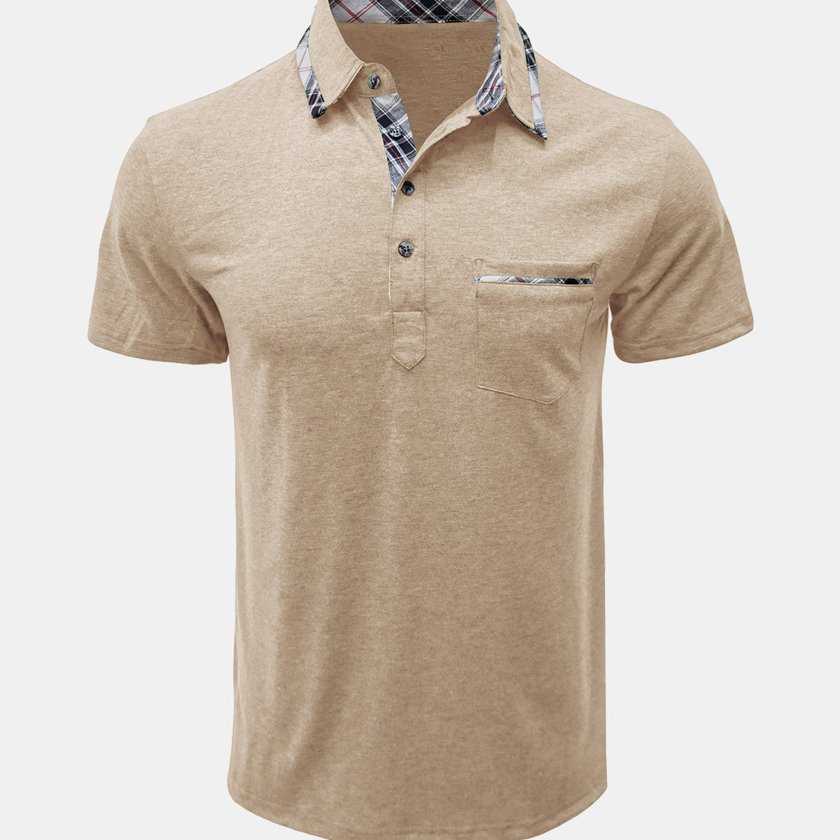 Men's Summer Casual Plaid Breathable Pocket Short Sleeve Polo Shirt