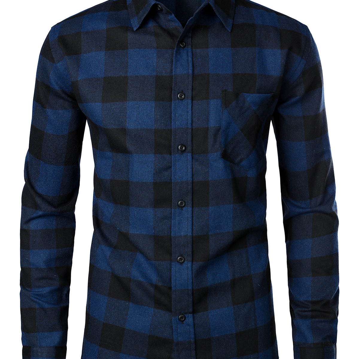 Men's Button Up Regular Fit Long Sleeve Blue Plaid Flannel 100% Cotton Shirt