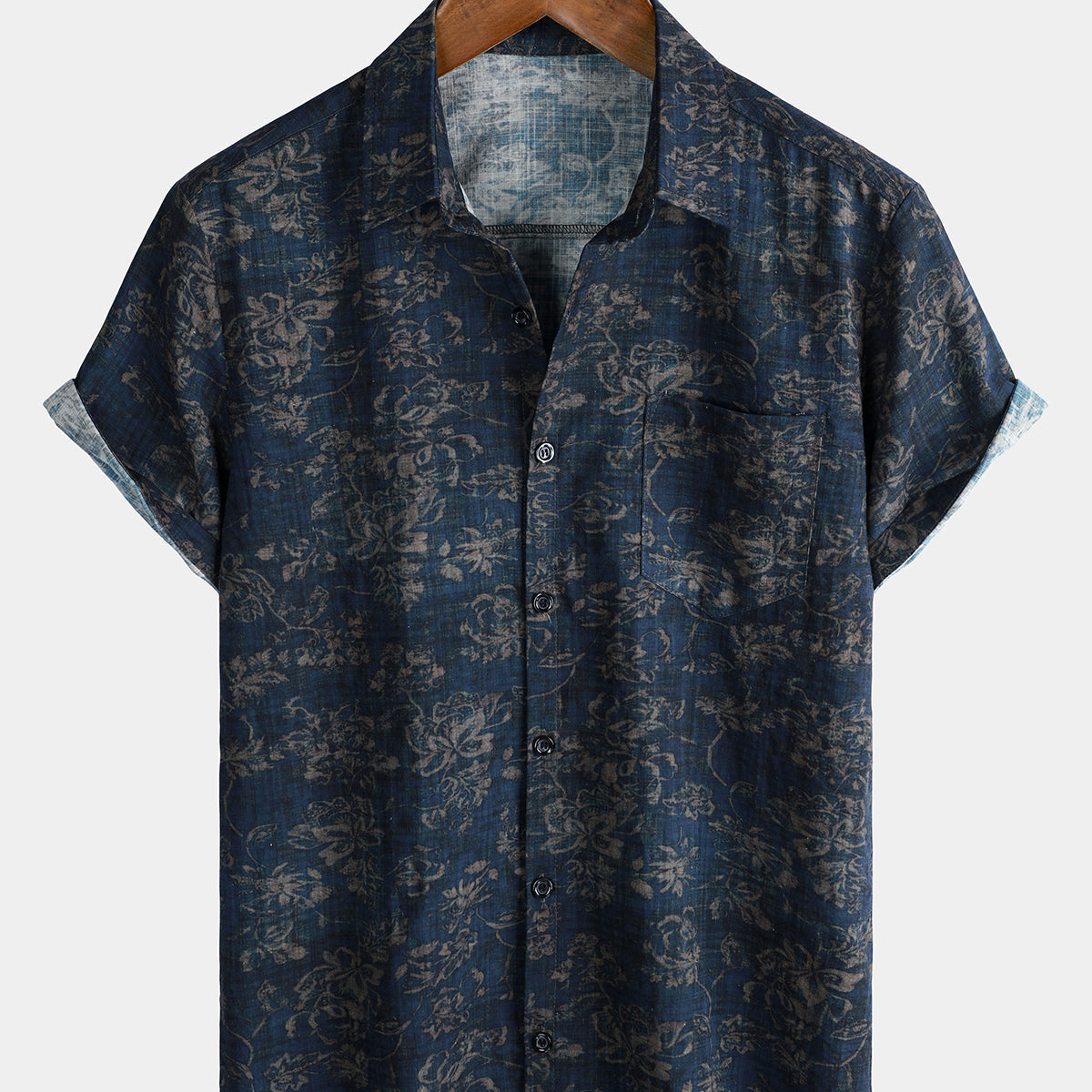 Men's Summer Retro Floral Print Pocket Short Sleeve Shirt