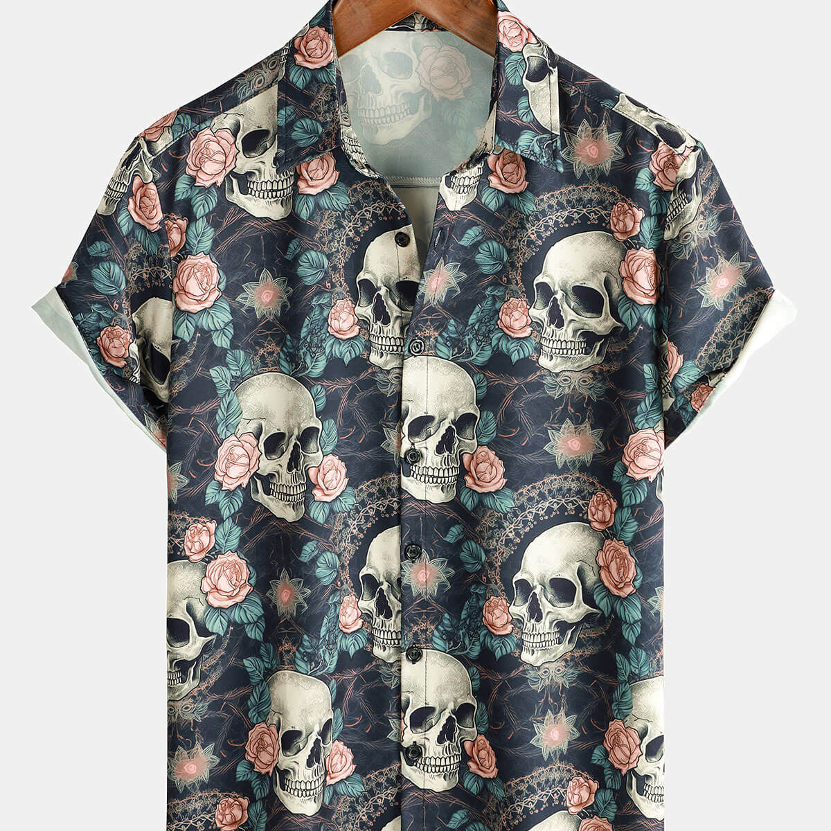 Men's Cool Skull Punk Rock Holiday Beach Short Sleeve Summer Shirt