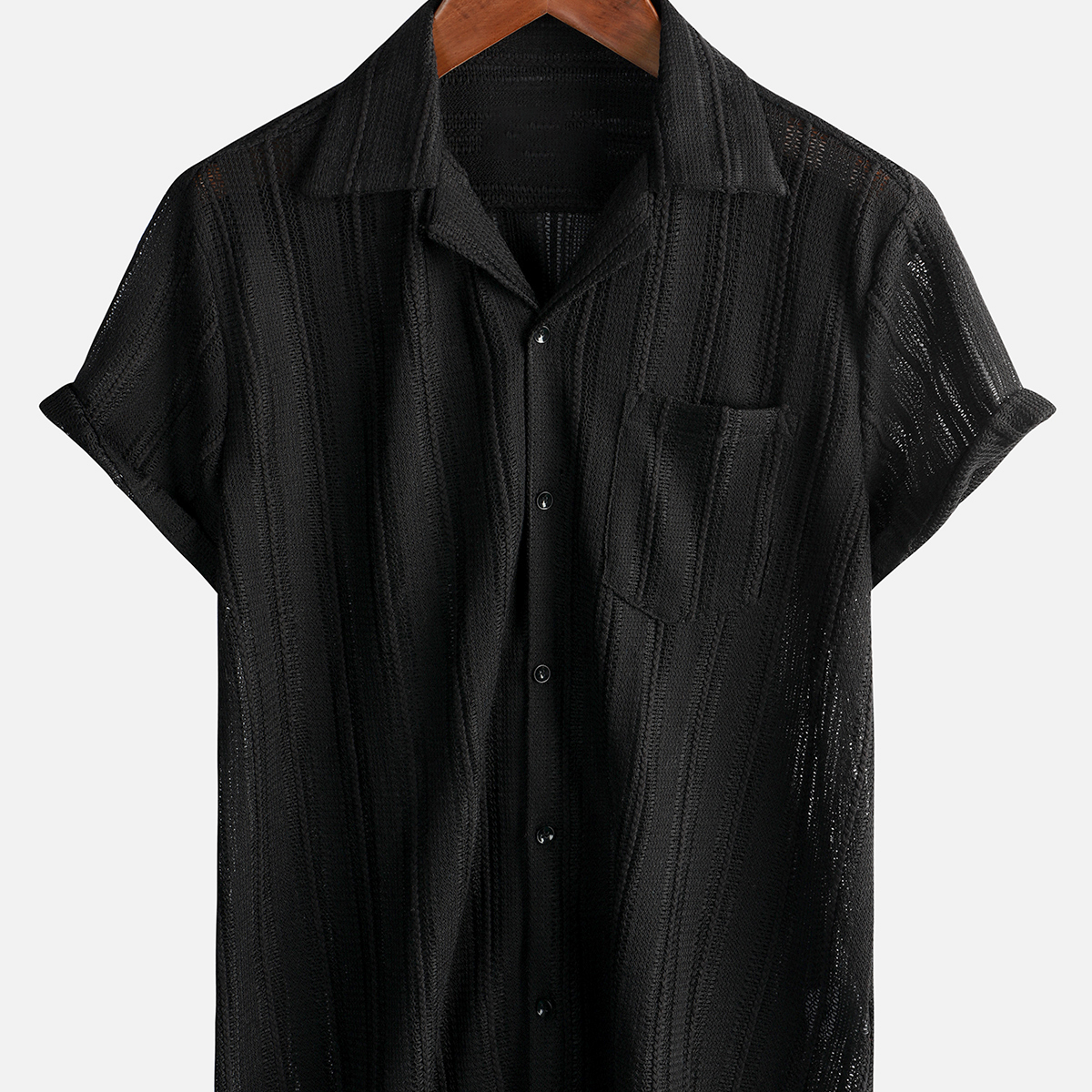 Men's Summer Lace Short Sleeve Casual Button Up Beach Shirt