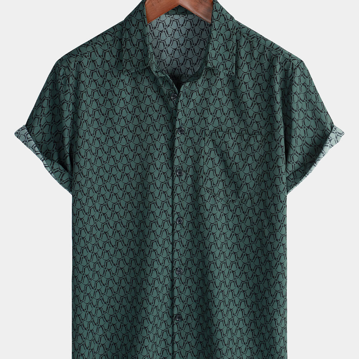 Men's Casual Holiday Short Sleeve Green Button Up Shirt Alsofitit — free download