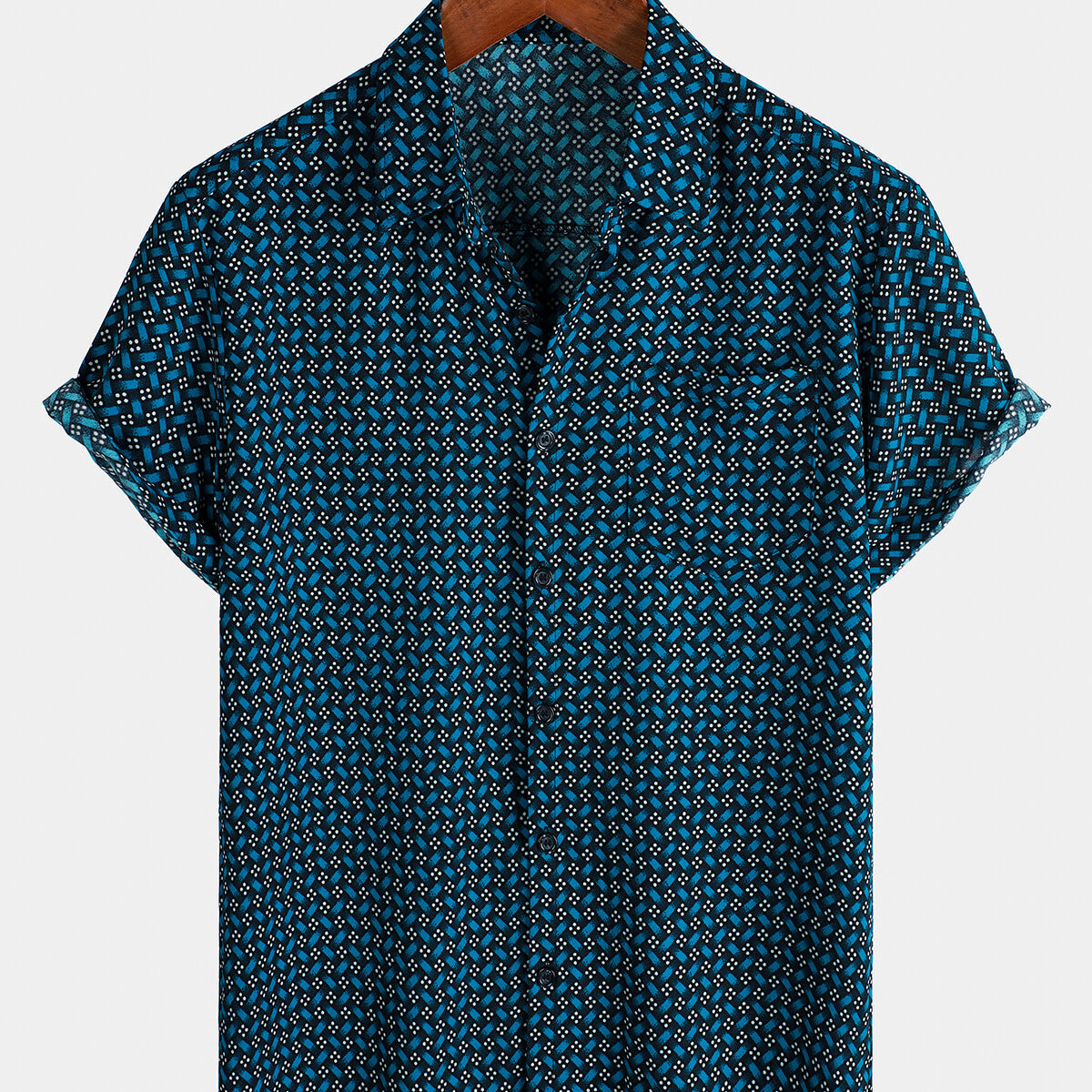 Men's Blue Casual Holiday Summer Short Sleeve Button Up Shirt