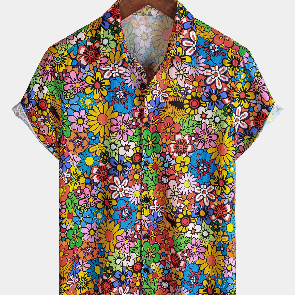 Men's Vintage 70s Floral Print Breathable Cotton Pocket Shirt