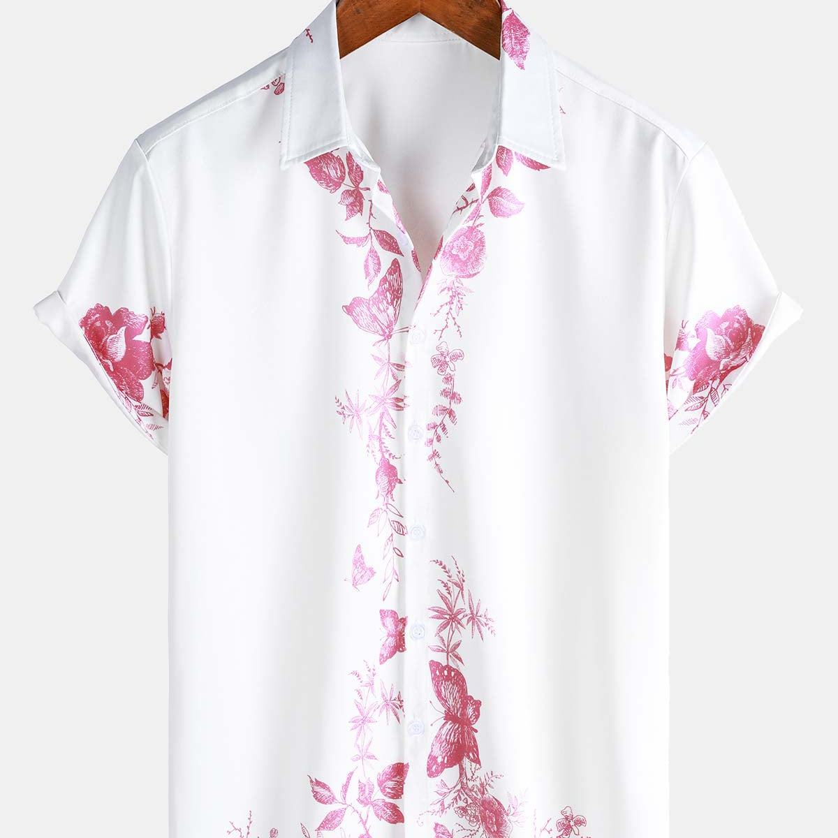 Men's Blue Floral Print Hawaiian Button Up Summer Beach Casual Collar Short Sleeve Shirt