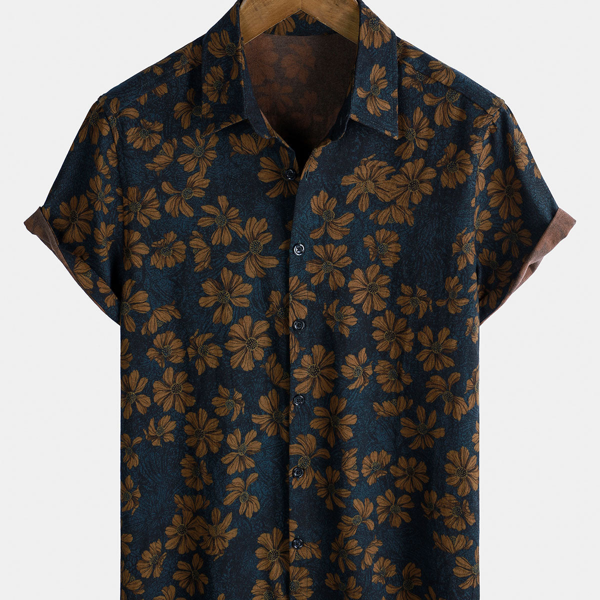 Men's Floral Print Vintage Flower Breathable Holiday Short Sleeve Shirt