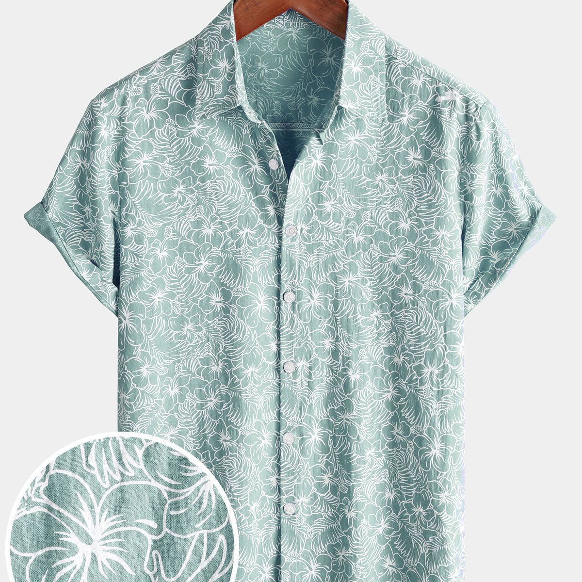 Men's Summer Floral Cotton Short Sleeve Holiday Beach Shirt