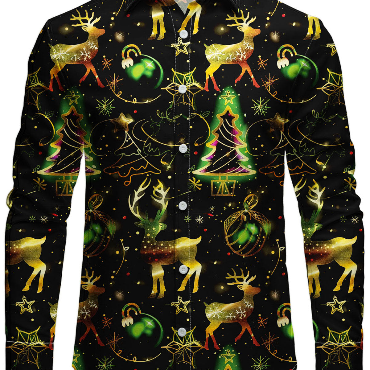 Men's Festive Christmas Reindeer Print Long Sleeve Shirt