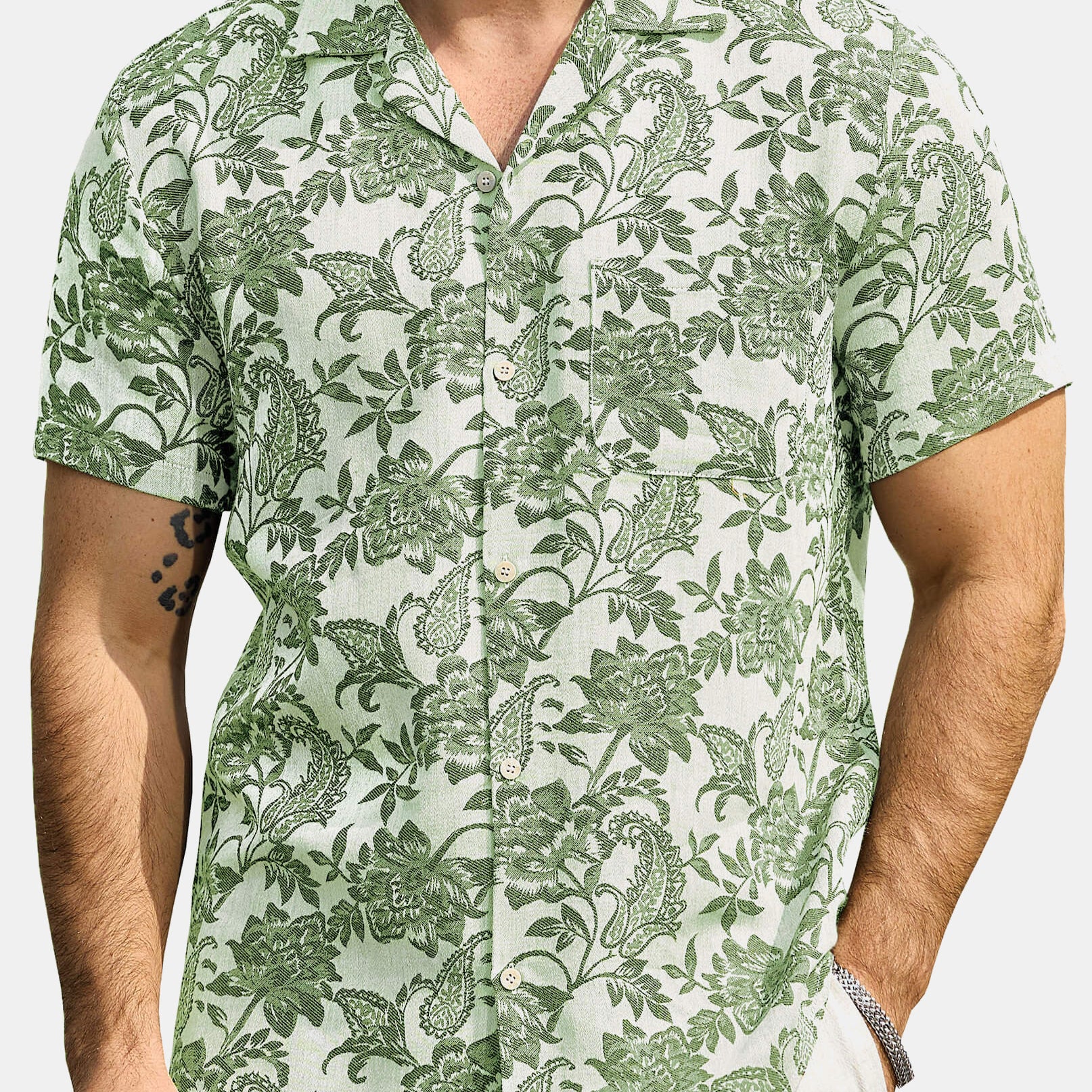 Men‘s Jacquard Hawaiian Short Sleeve Casual Floral Tropical Summer Beach Shirt