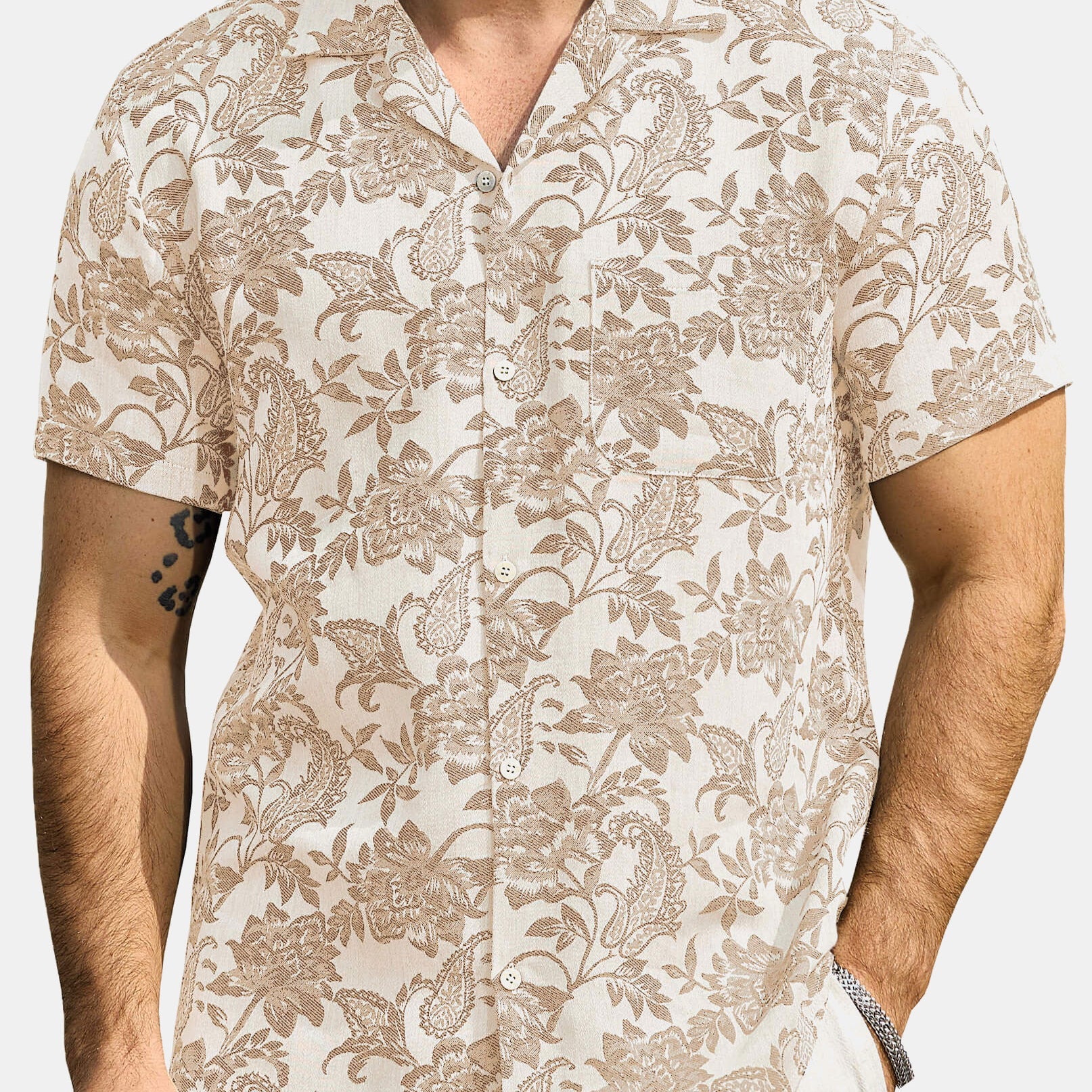 Men‘s Jacquard Hawaiian Short Sleeve Casual Floral Tropical Summer Beach Shirt
