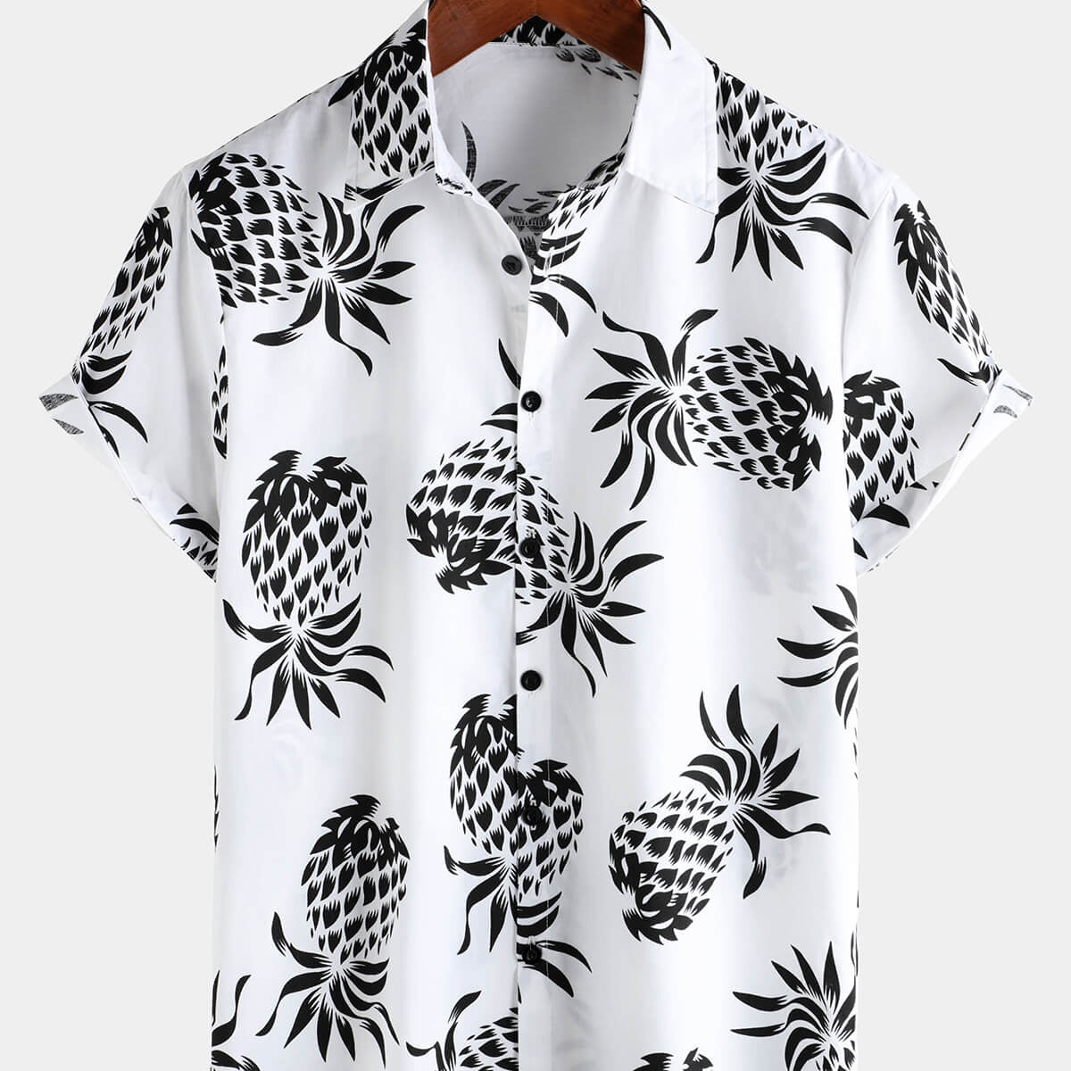 Men's Cotton Pineapple Print Summer Hawaiian Button Up Short Sleeve Shirt