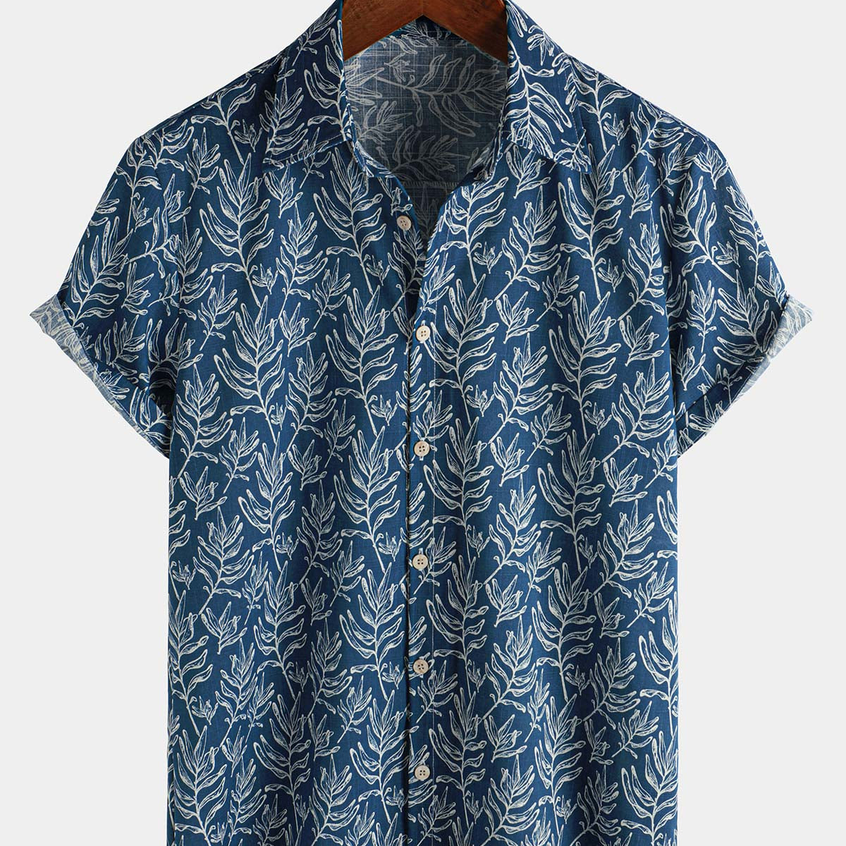 Men's Tropical Navy Blue Short Sleeve Summer Button Up Shirt