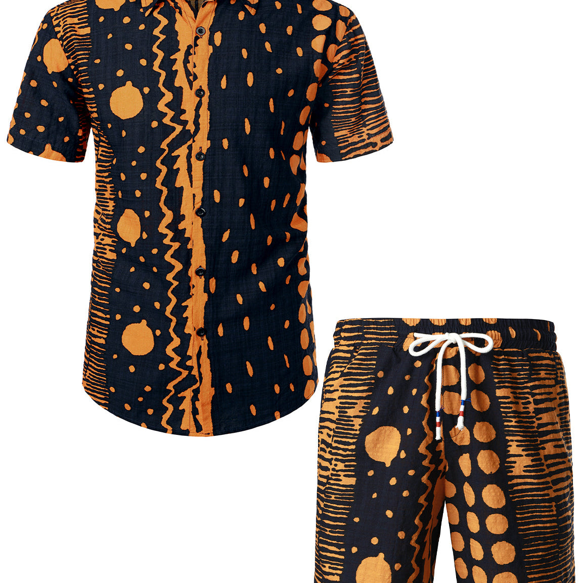 Men's Vintage Boho Short Sleeve Matching Shirt and Shorts Set