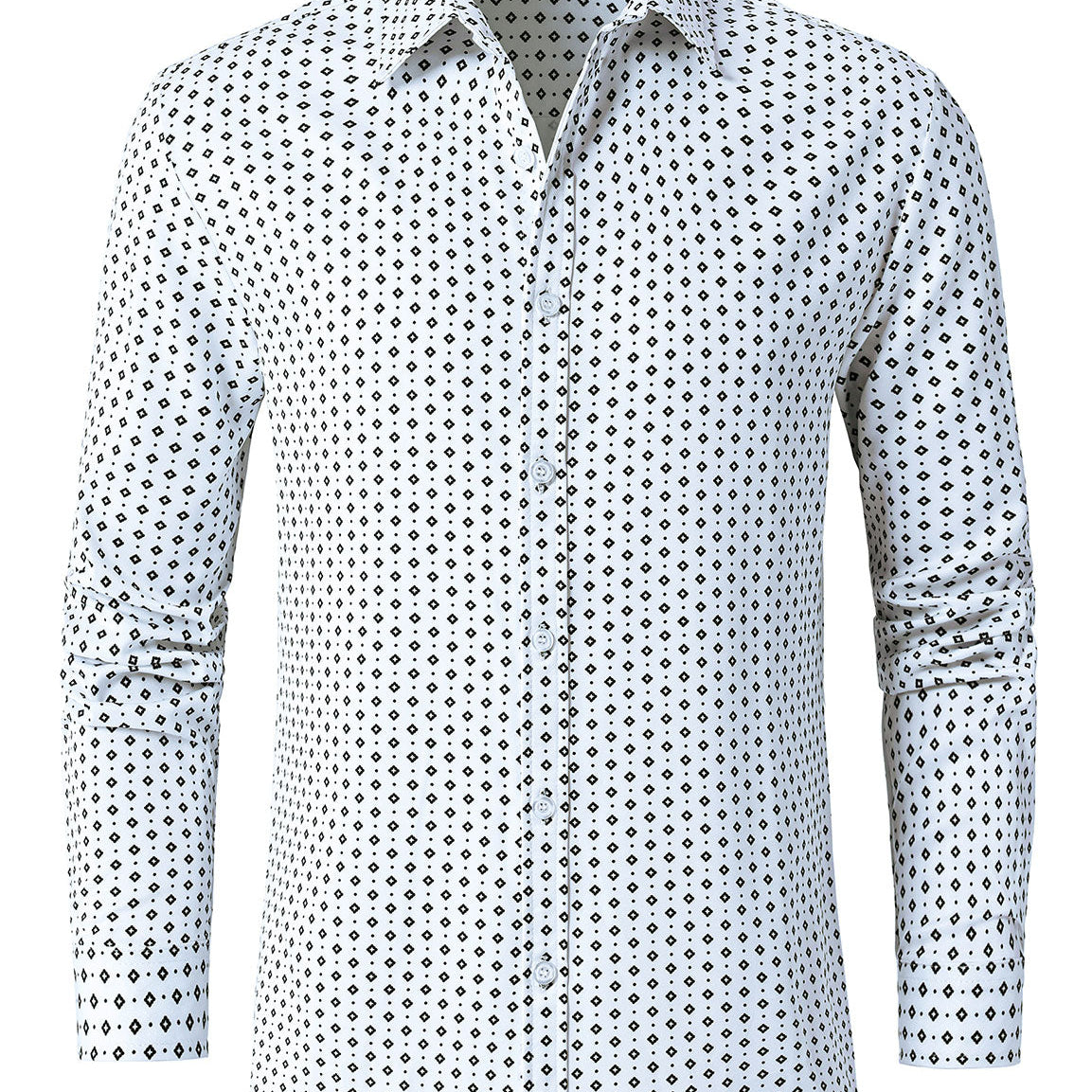 Men's White Retro Geometric Print Long Sleeve Shirt