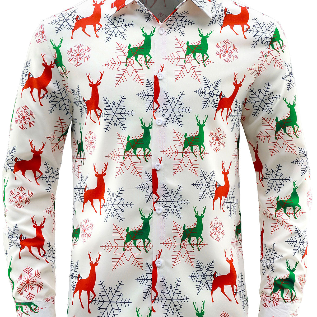Men's Christmas Elk Holiday Button Down Long Sleeve Shirt
