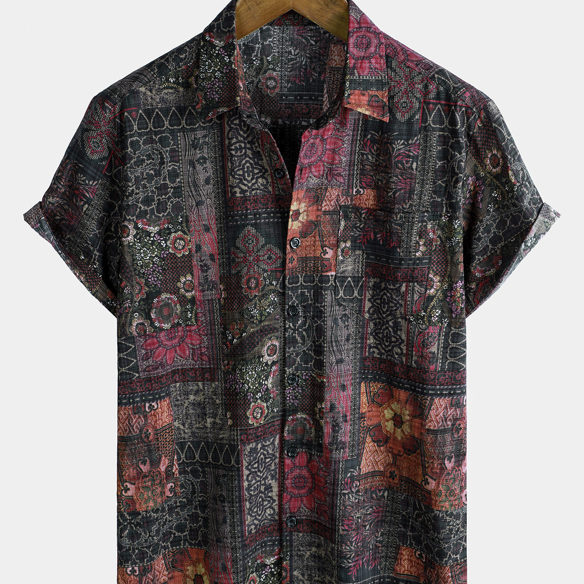 Men's Vintage Short Sleeve Holiday Button Up Shirt