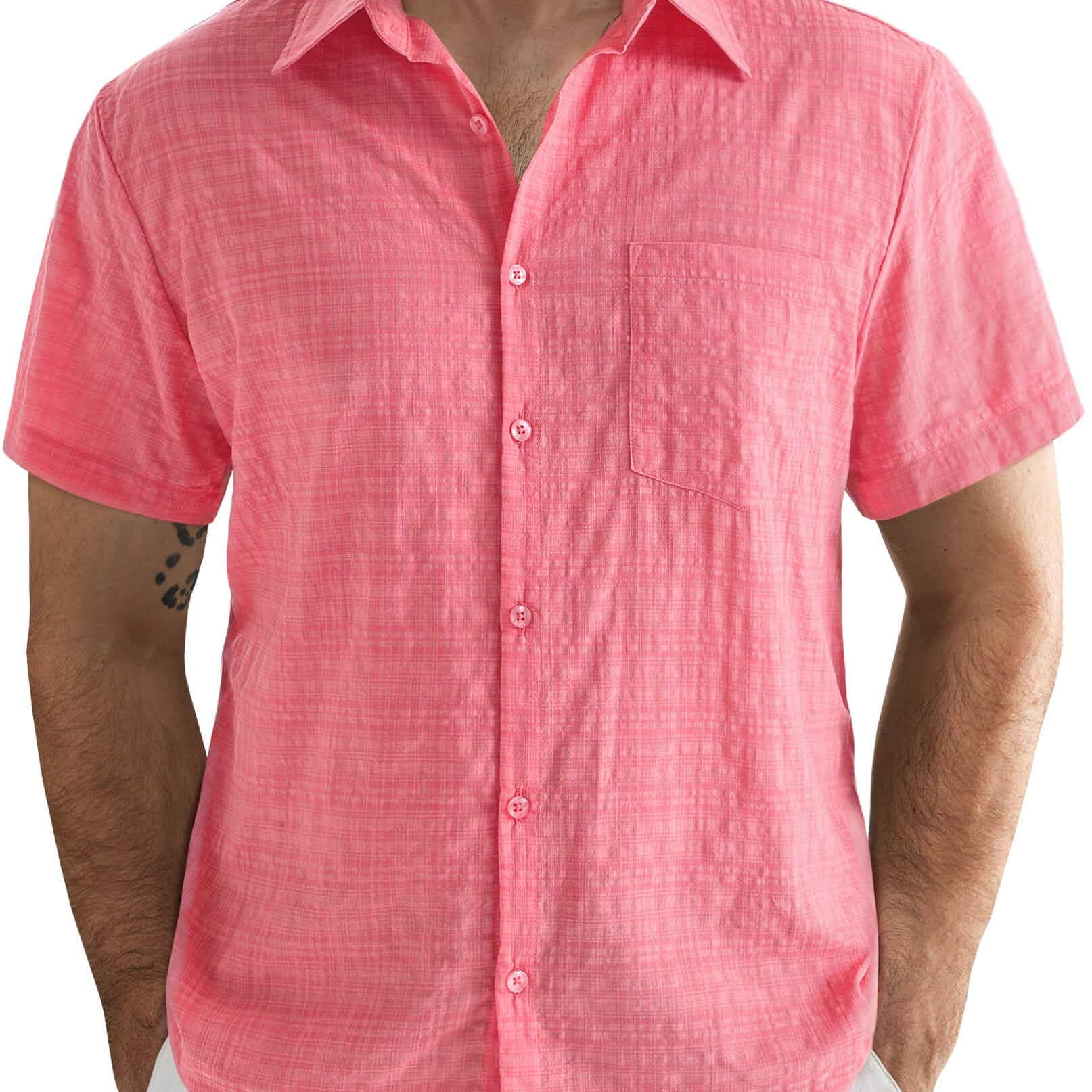 Men's Casual Plaid Summer Beach Vacation Hawaiian Button Up Shirt