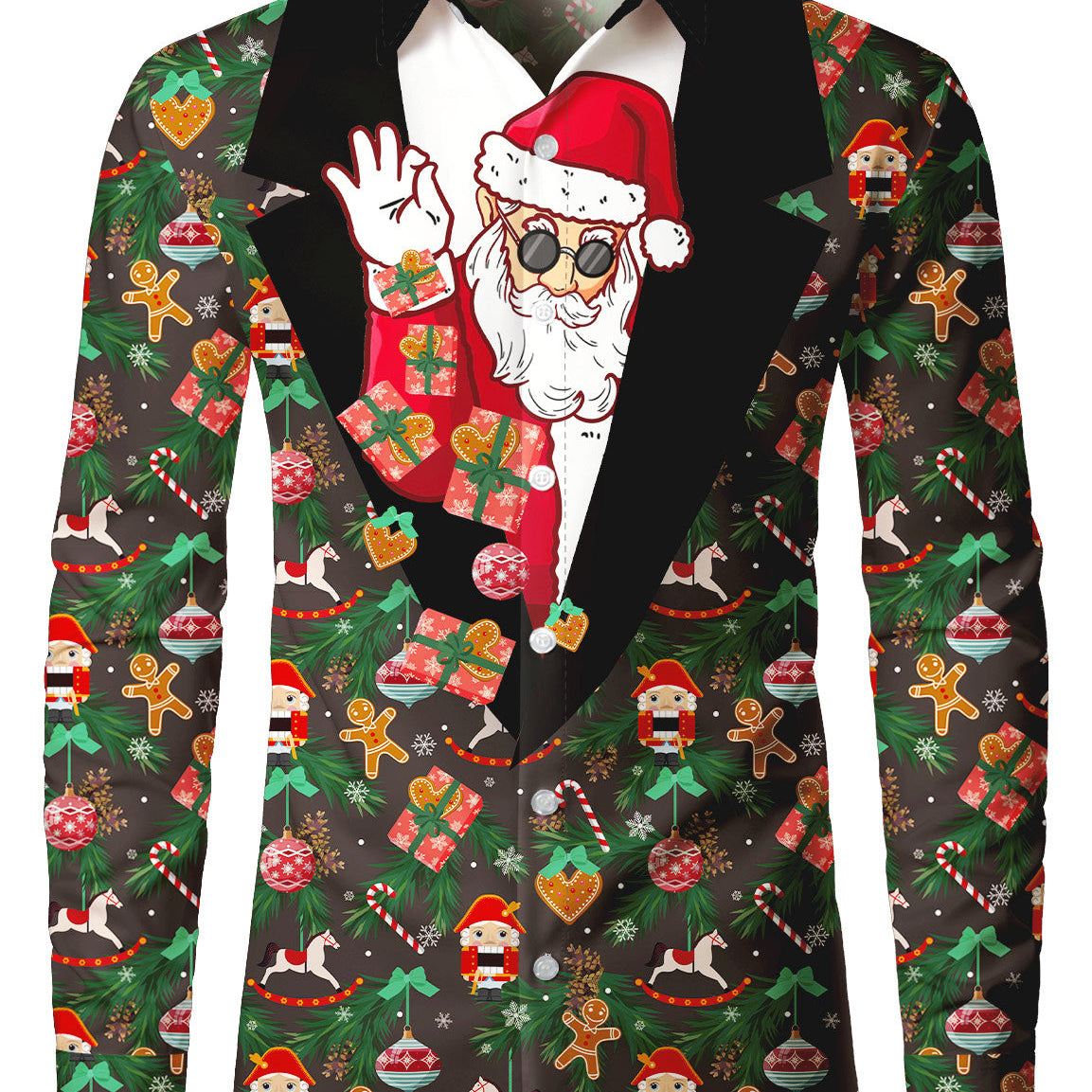 Men's Christmas Funny Holiday Button Up Long Sleeve Shirt