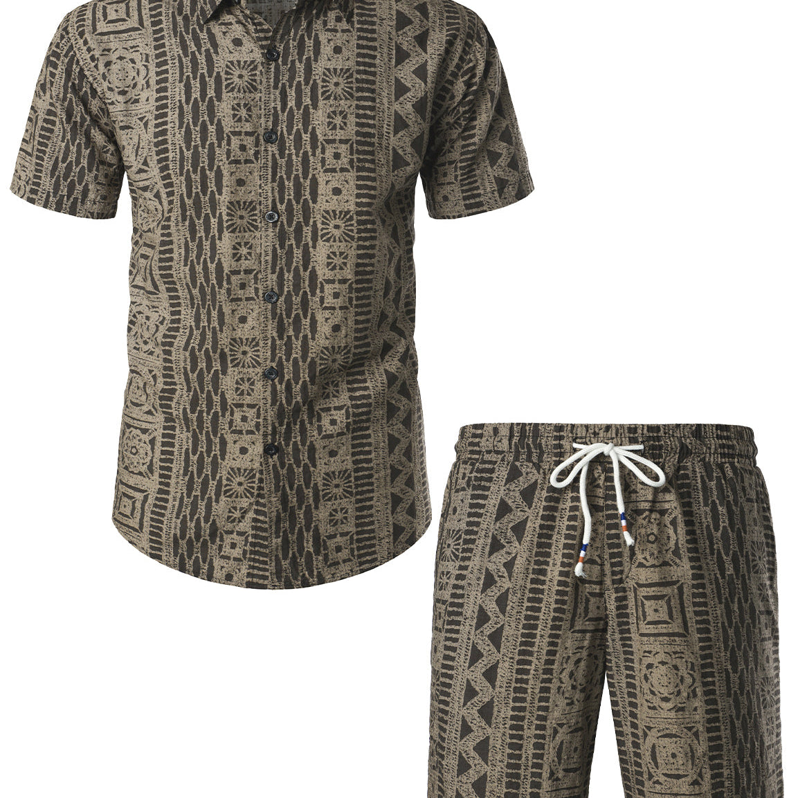 Men's Vintage Boho Short Sleeve Matching Shirt and Shorts Set
