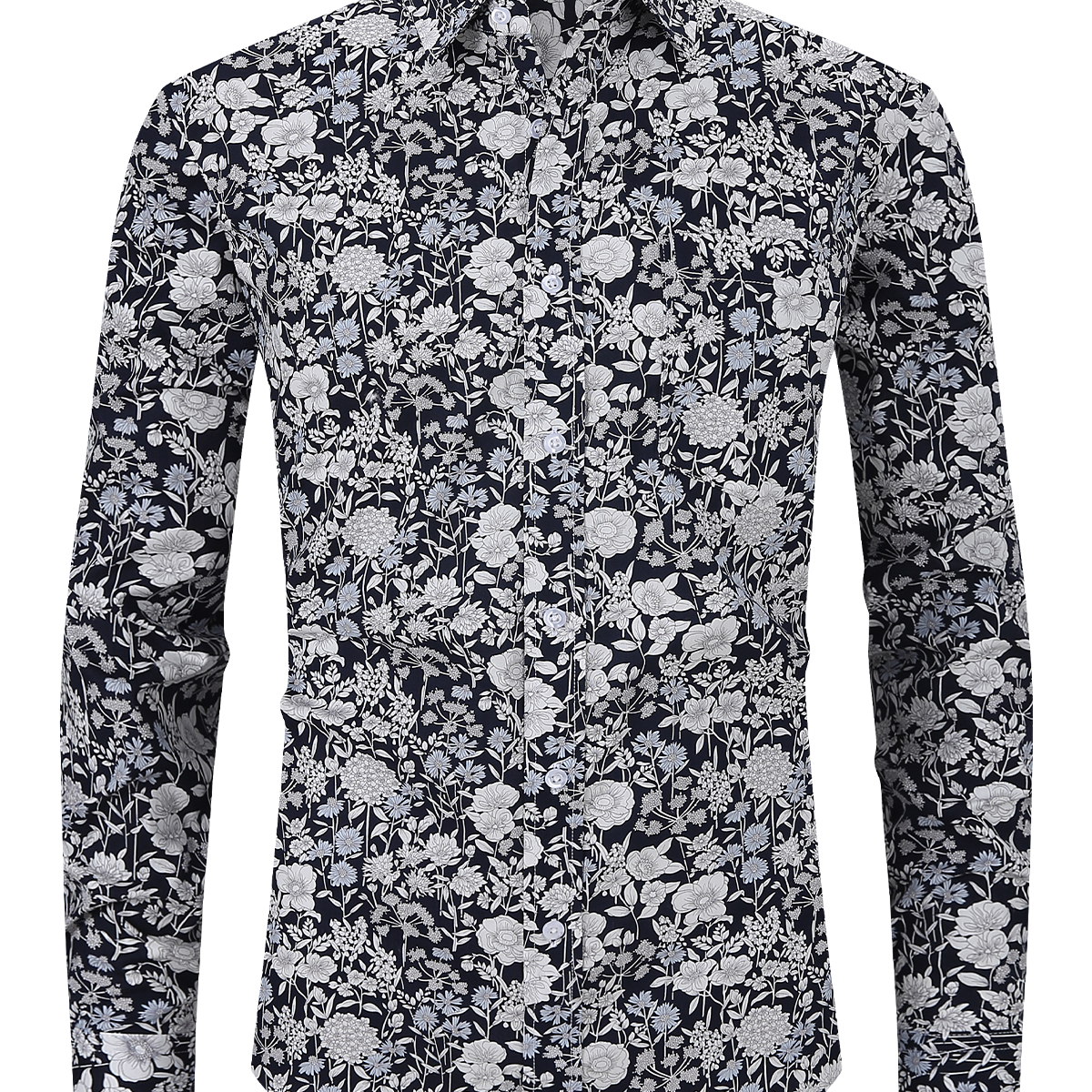 Men's Vintage Floral Print Button Up Casual Long Sleeve Black Dress Shirt