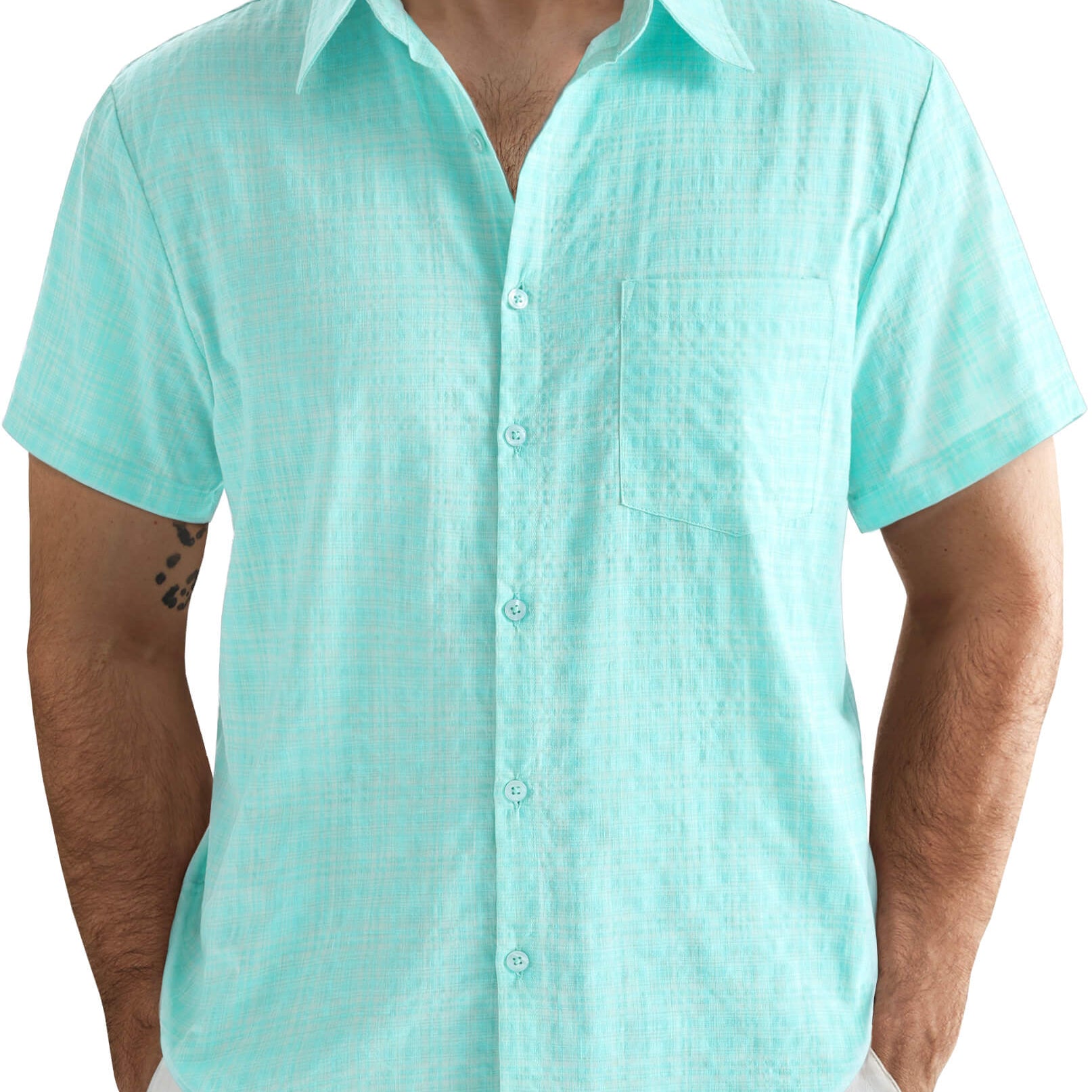 Men's Casual Plaid Summer Beach Vacation Hawaiian Button Up Shirt