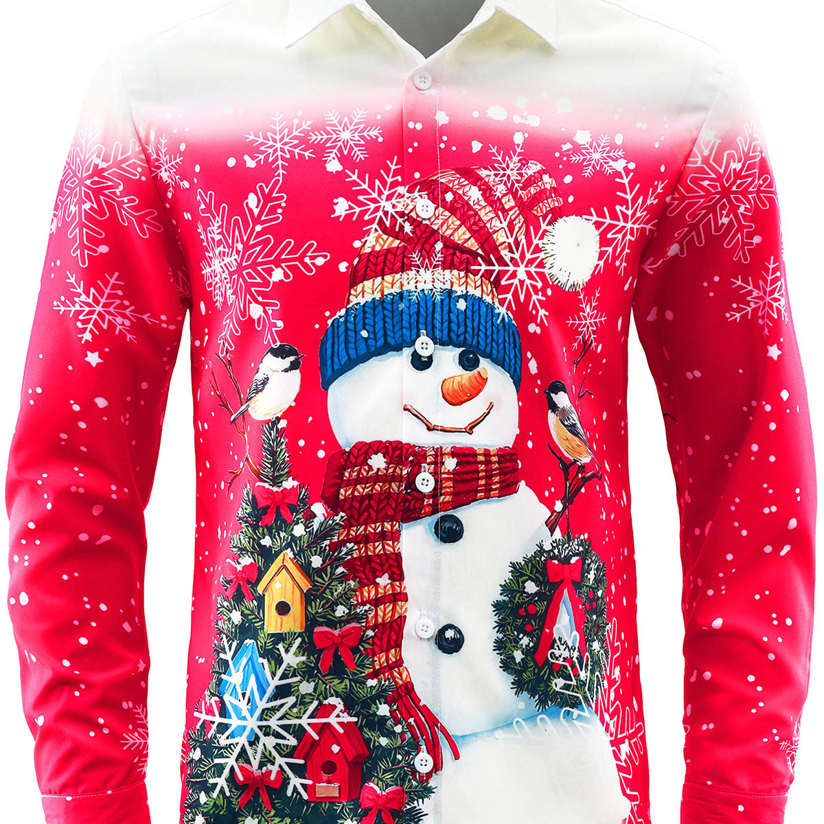 Men's Funny Snowman Christmas Holiday Button Long Sleeve Shirt