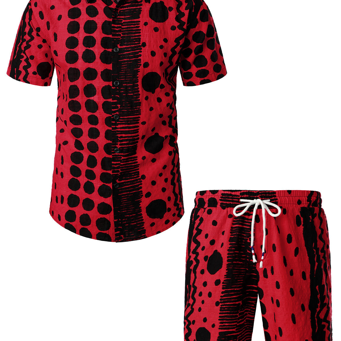 Men's Vintage Boho Short Sleeve Matching Shirt and Shorts Set