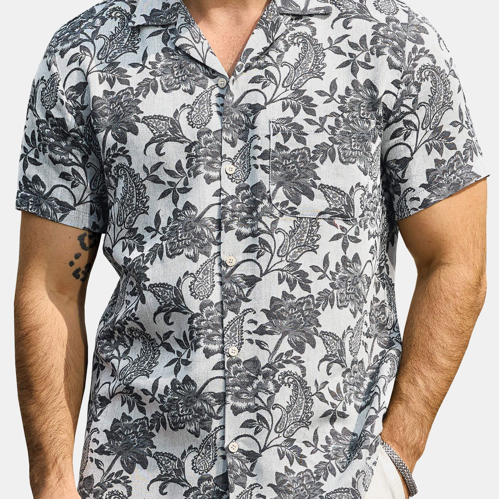 Men‘s Jacquard Hawaiian Short Sleeve Casual Floral Tropical Summer Beach Shirt