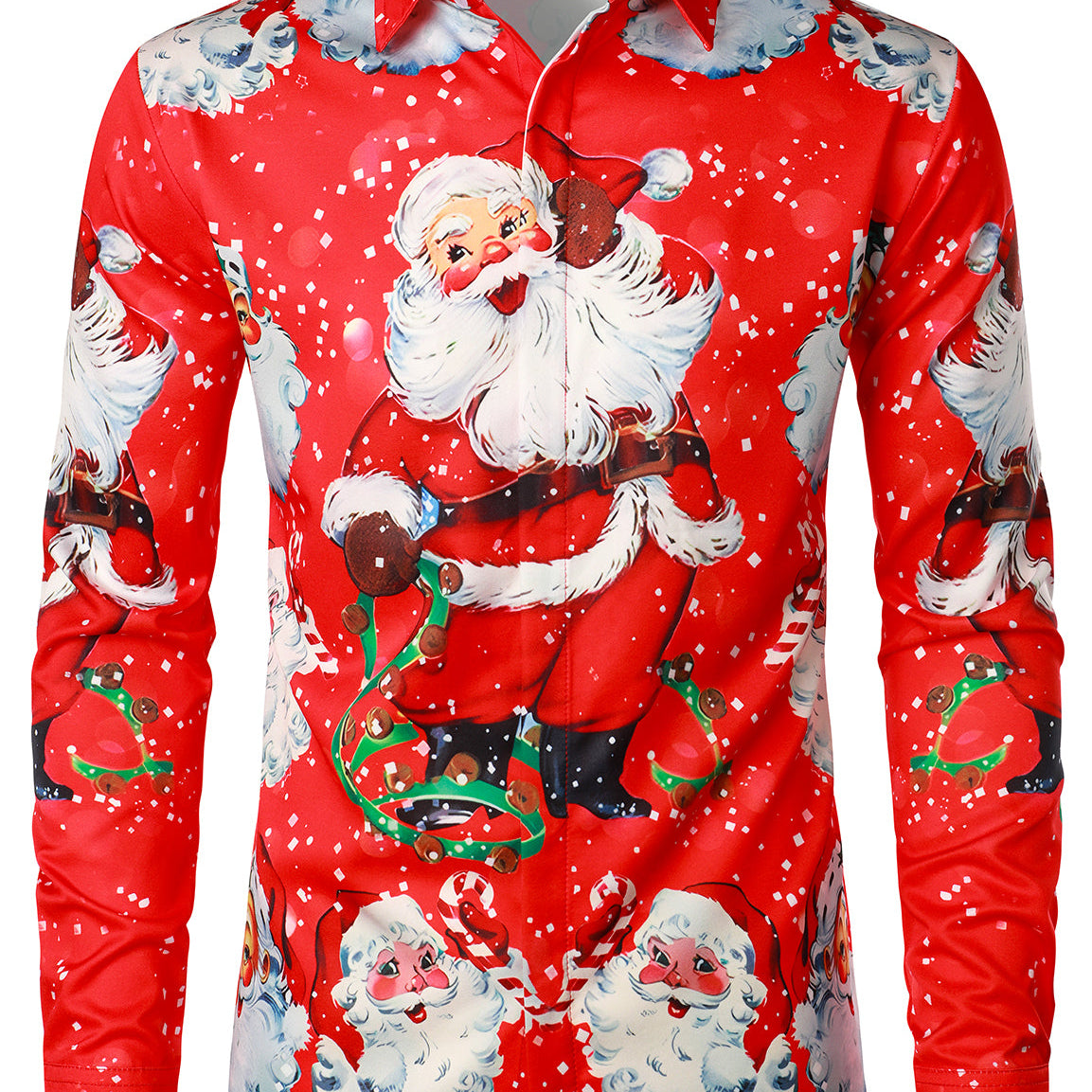 Men's Christmas Themed Santa Claus Xmas Costume Red Funny Long Sleeve Shirt