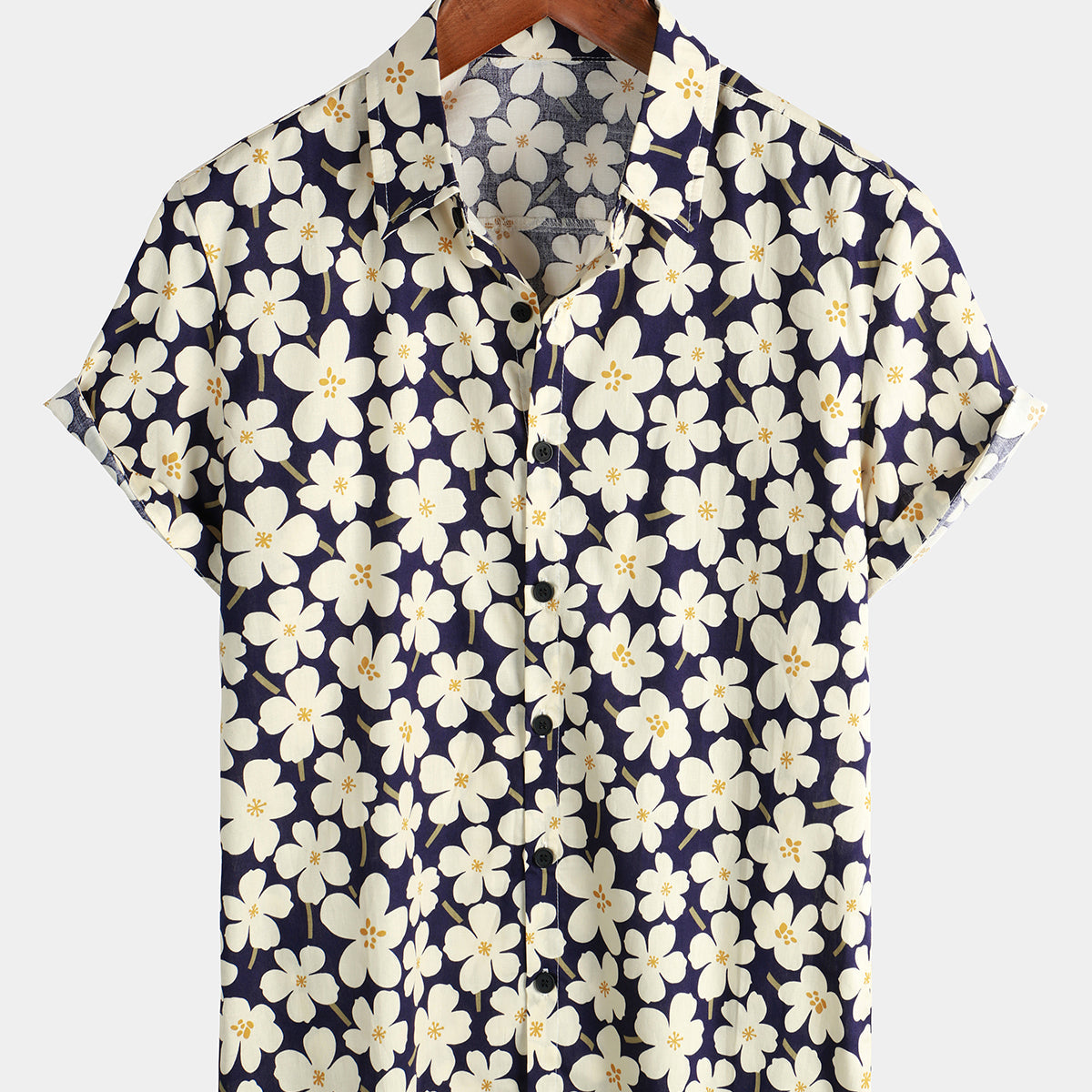 Men's Floral Print Holiday Flower Casual Short Sleeve Shirt