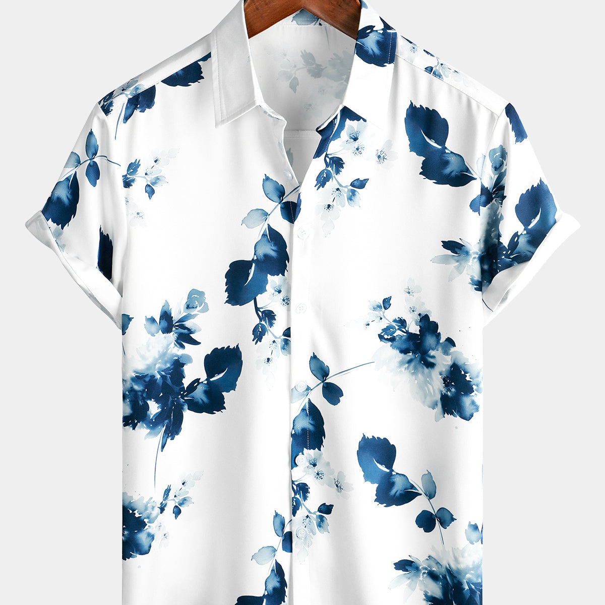 Men's Casual Floral Art Button Up Short Sleeve Summer Holiday Beach Shirt