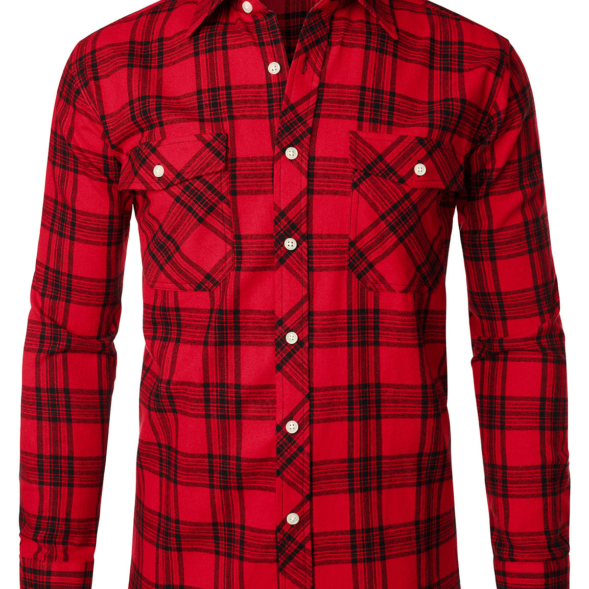 Men's Plaid Double Pocket Button Up Checkered Lapel Long Sleeve Fall Winter Shirt