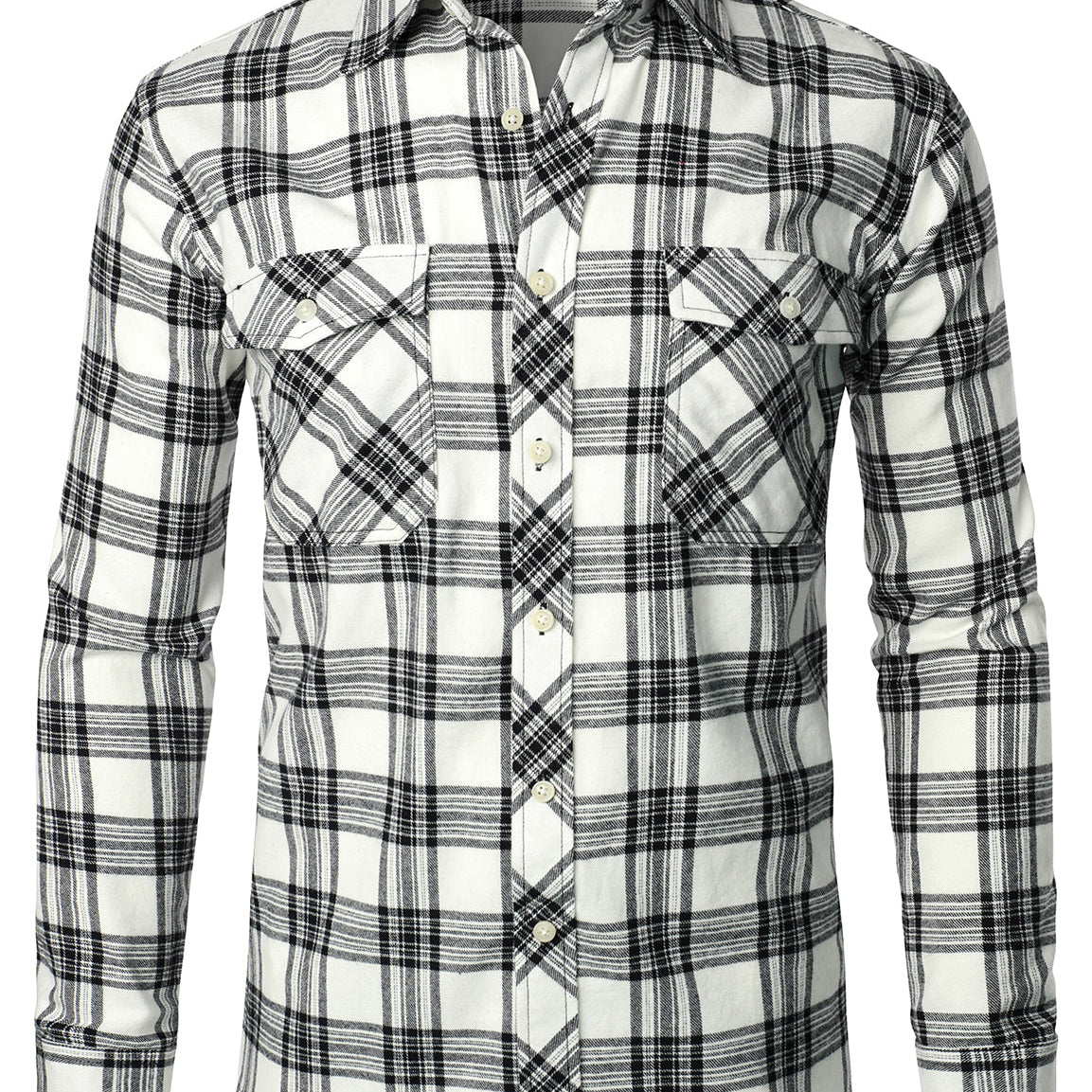 Men's Plaid Double Pocket Button Up Checkered Lapel Long Sleeve Fall Winter Shirt