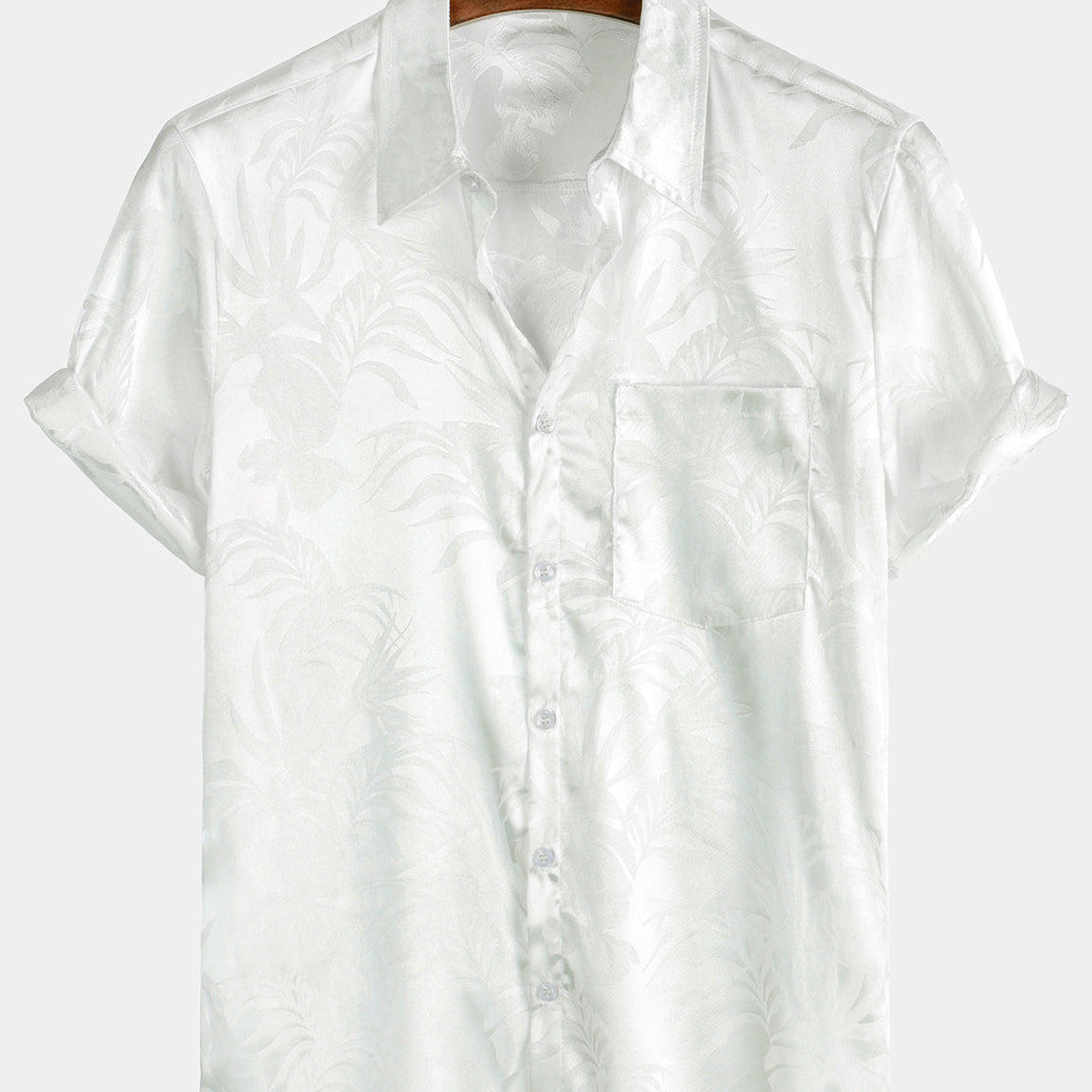 Men's Jacquard Vintage Elegant Button Up Pocket Short Sleeve Casual Shirt