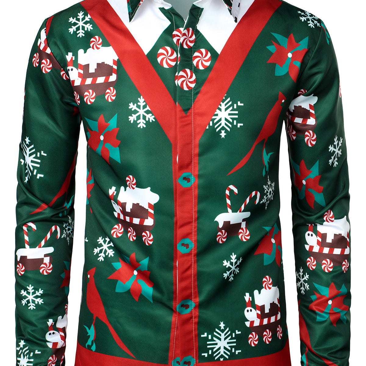 Men's Christmas Print Regular Fit Funny Cardigan Print Outfit Themed Top Long Sleeve Shirt