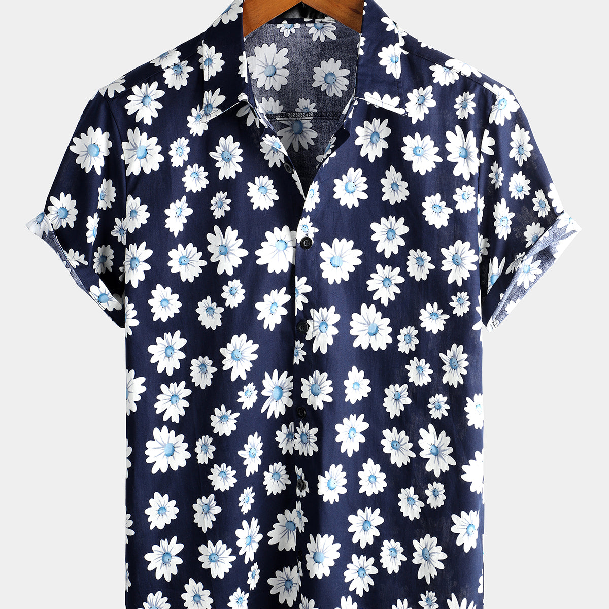 Men's Black Daisy Hawaiian Short Sleeve Shirt
