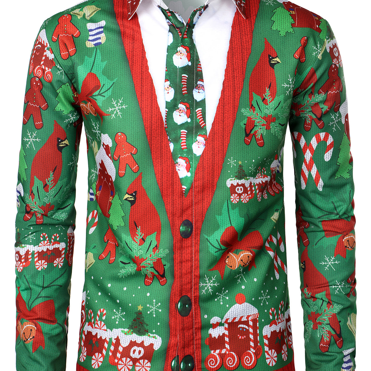 Men's Christmas Funny Outfit Themed Top Regular Fit Xmas Print Long Sleeve Shirt