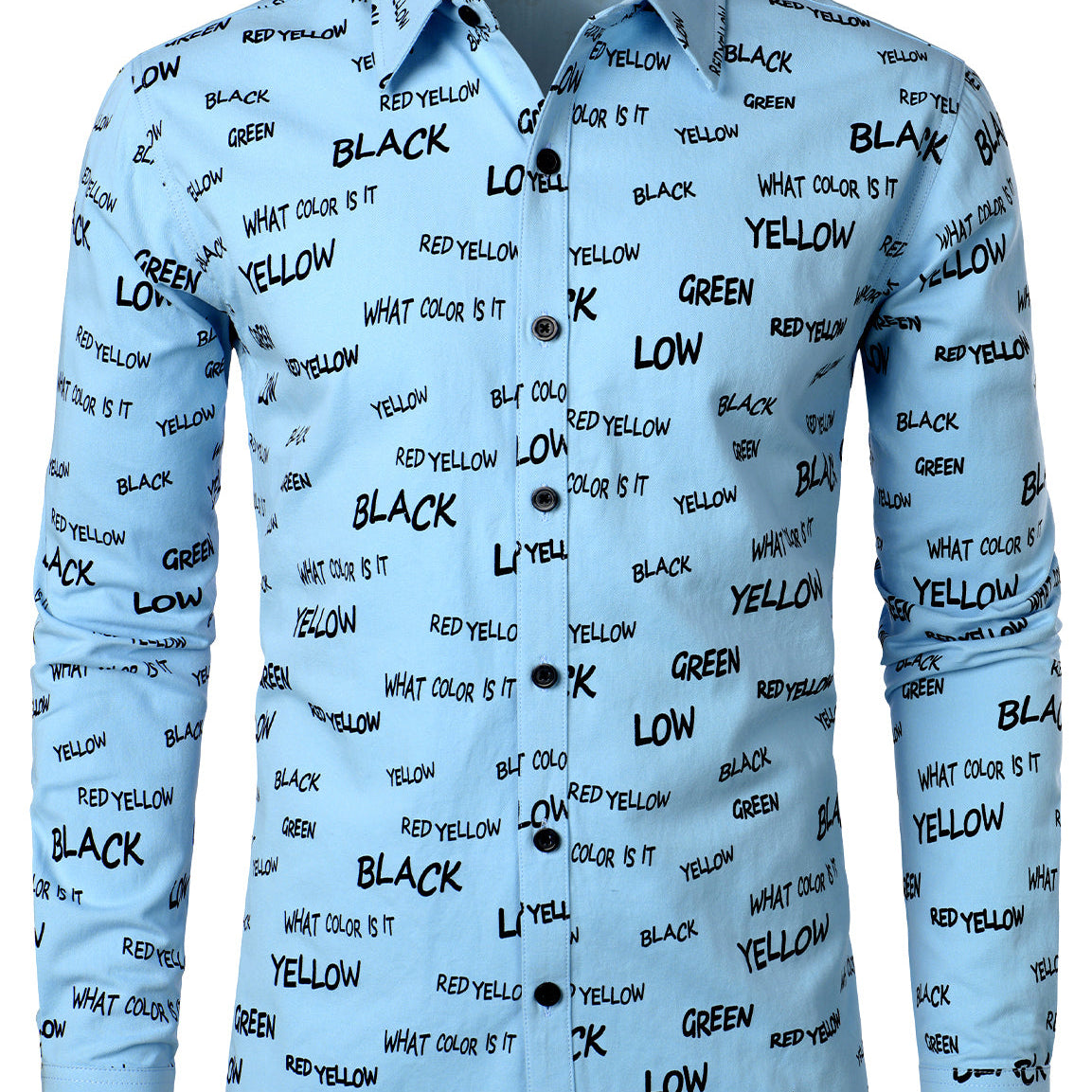 Men's Cotton Alphabet Letter Print Yellow Button Long Sleeve Shirt