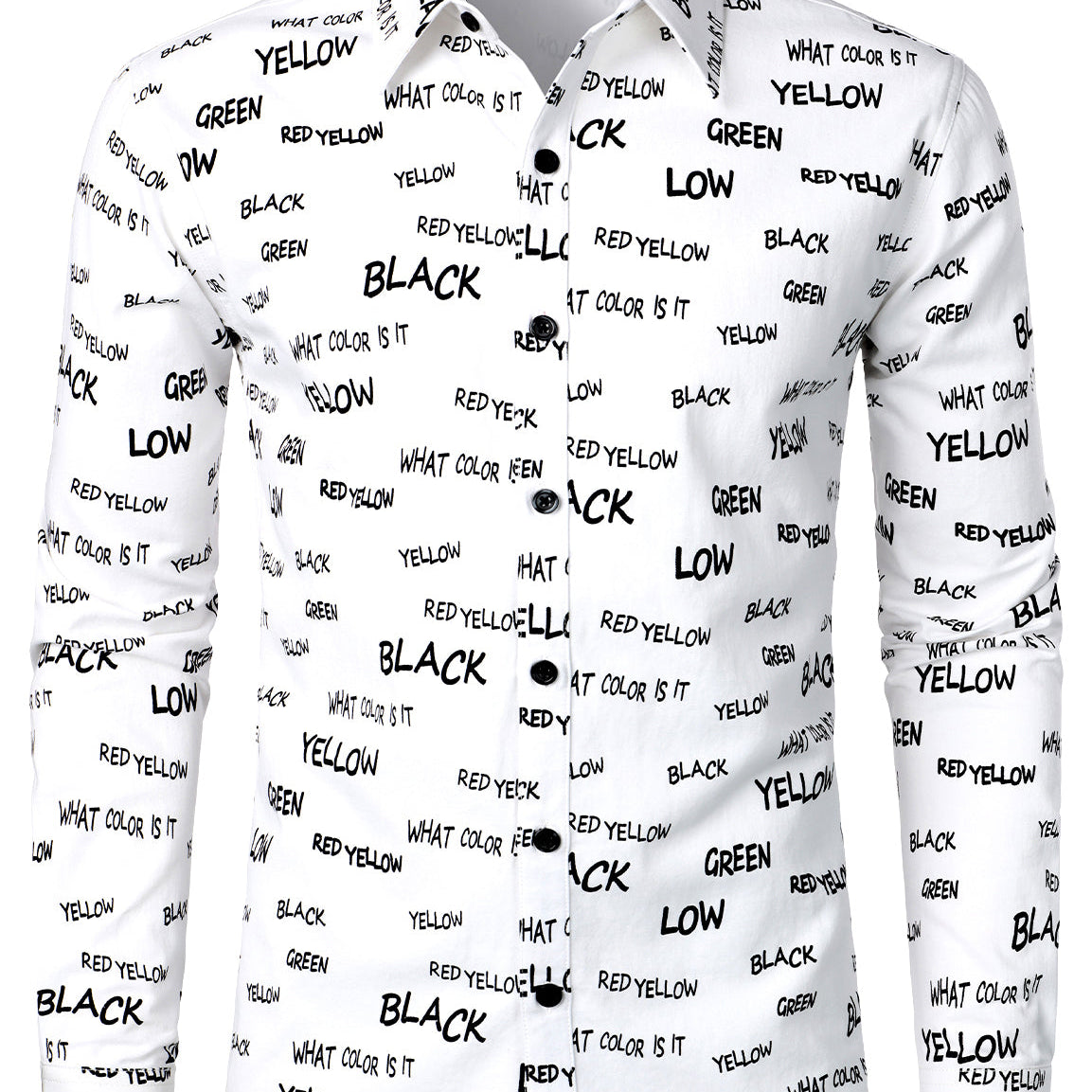 Men's Cotton Alphabet Letter Print Yellow Button Long Sleeve Shirt