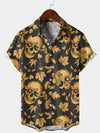 Men's Rock Skull Print Rockabilly Summer Funny Maple Mushroom Party Holiday Short Sleeve Shirt