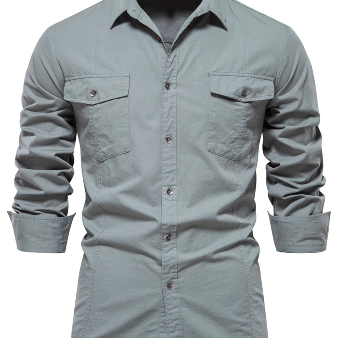 Camisa de manga larga con bolsillo exterior informal de algodón para hombre