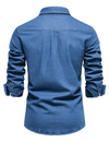 Men's Casual Denim Cotton Solid Color Pocket Long Sleeve Shirt