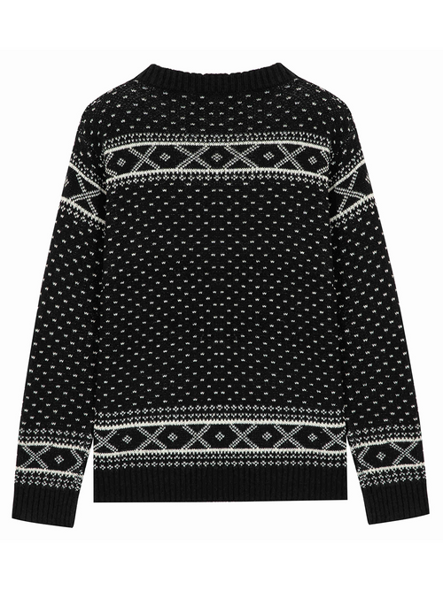 Men's Black Crew Neck Print Long Sleeve Sweater