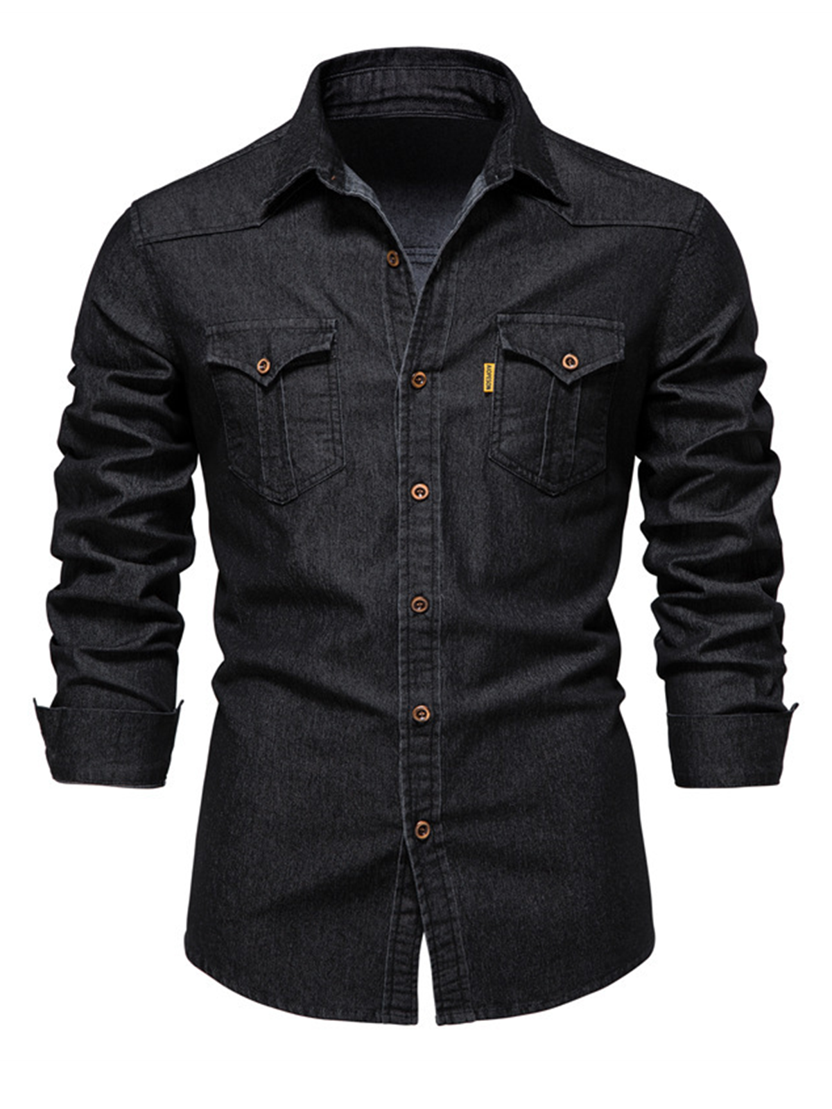 Men's Denim Pocket Solid Color Vintage Cotton Casual Long Sleeve Shirt