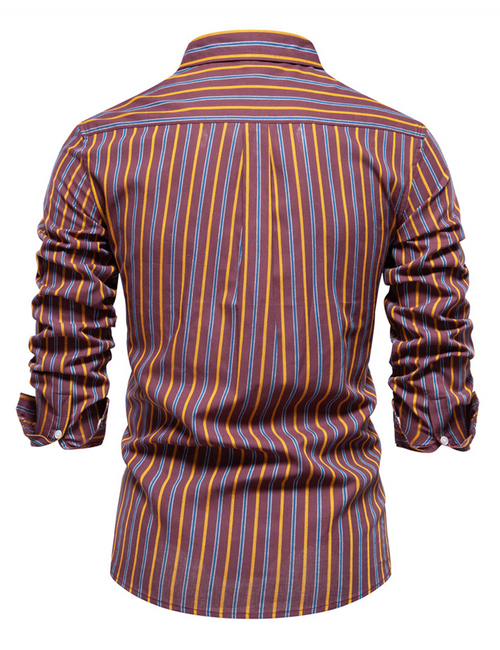 Men's Casaul Vintage Vertical Striped 100% Cotton Button Up Long Sleeve Shirt
