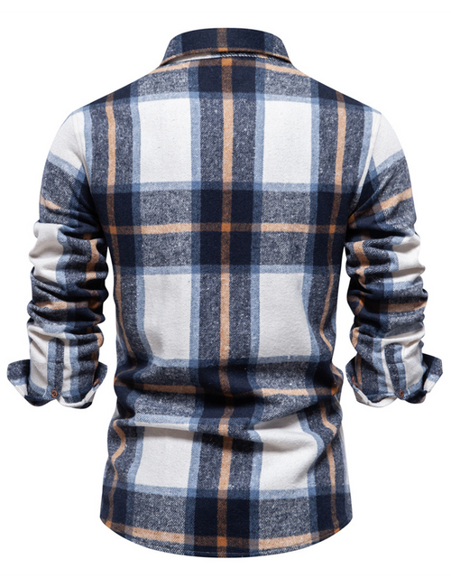 Men's Plaid Vintage Casual Pocket Button Up Long Sleeve Shirt