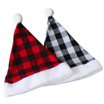 Christmas Plaid Plush Hat Xmas Party Holiday Santa Hat For Adults Unisex