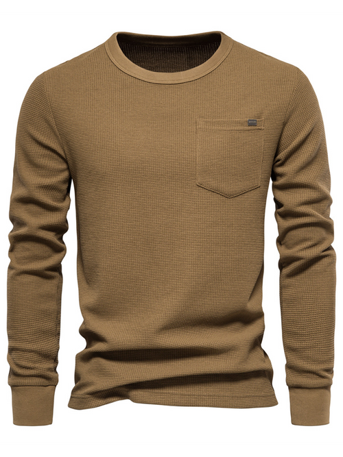 Men's Cotton Pocket Casual Solid Color Long Sleeve T-Shirt